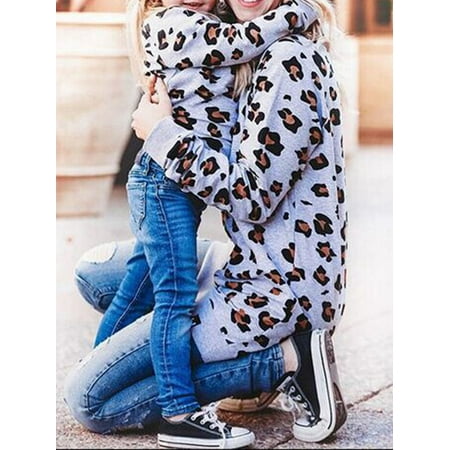 

Mom and Daughter Matching Family Leopard Printed Pullover Sweatshirt Long Sleeve Fall Clothes