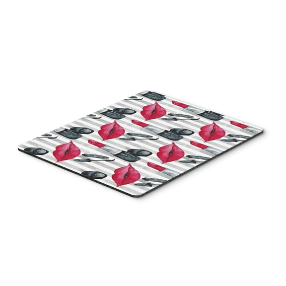 Watercolor Lipstick and Grey Stripes Mouse Pad Hot Pad or Trivet