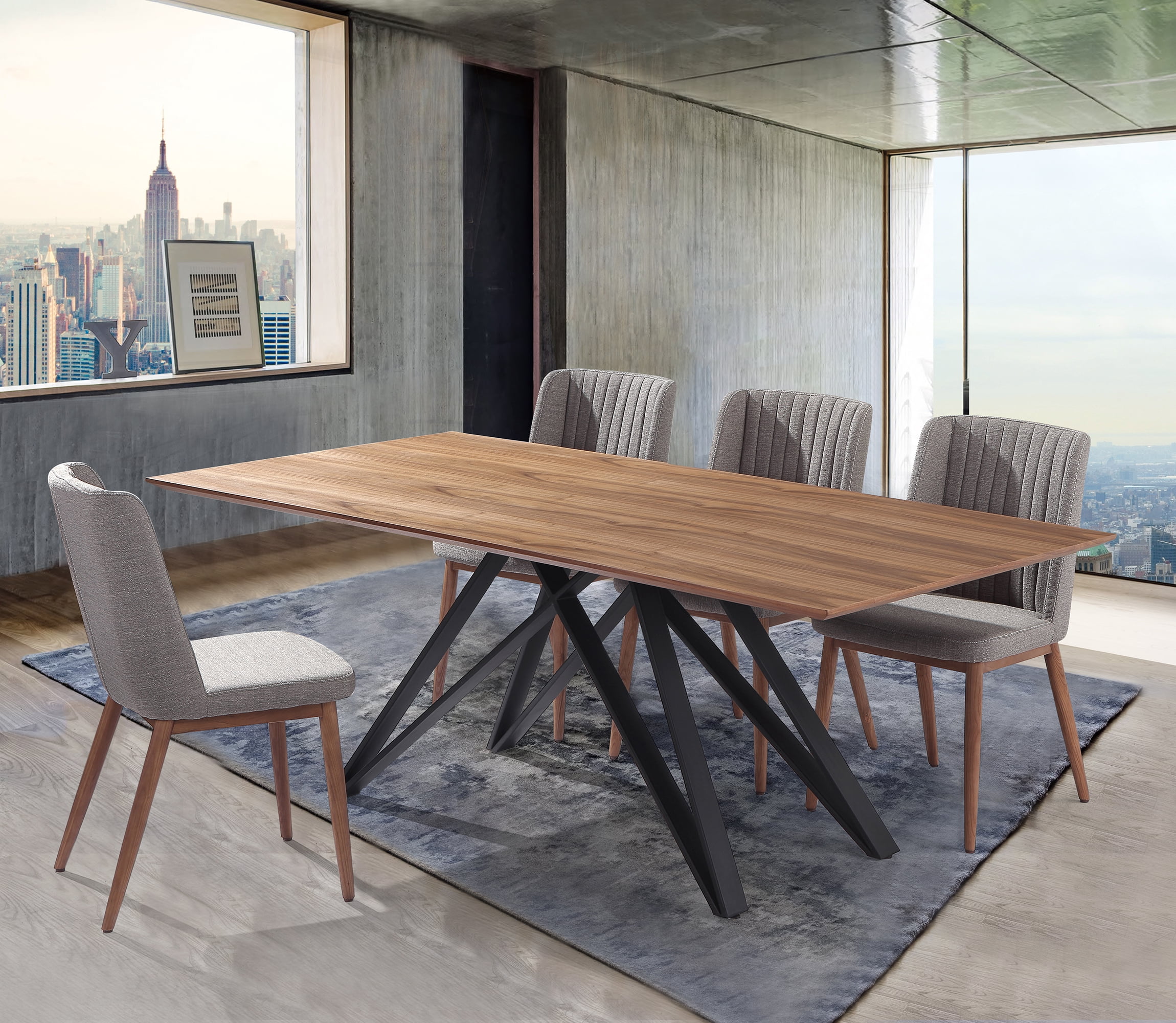Wade Mid-Century Walnut Wood 5-Piece Dining Set