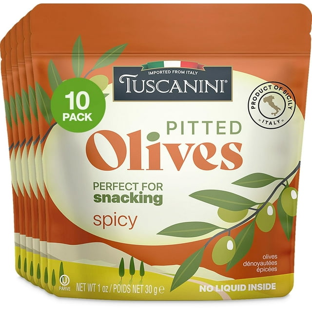 Tuscanini Spicy Pitted Olives Pouch 30g (10 Pack)