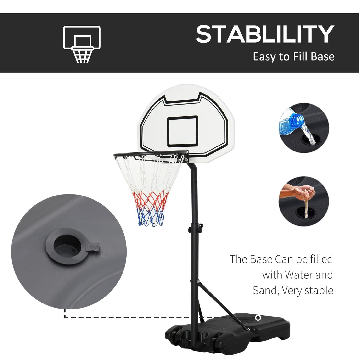 Demi Bonn Height Adjustable Basketball Hoop Portable Stand 30" Durable Backboard Indoor Outdoor Goals Set for Kids Youth Adults Black