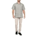 thumbnail image 4 of J. METHOD Men's Short Sleeve Cuban Guayabera Button Down Shirts Classic Embroidered 4 Pockets Casual Top NEMT112 Light Grey XS, 4 of 6