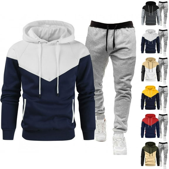 yuCgh Men's Fall Winter Hooded Sports Set, Two-Piece Tracksuit for Cold Weather Protection, Warm and Durable for Outdoor Sports and Casual Wear,Army Green L