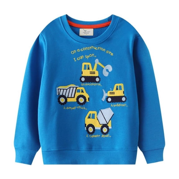 Godderr Kid Boy Round Neck Sweatshirt Cotton Long Sleeve Cartoon Car Print Toddler Sweatshirt 2-7T