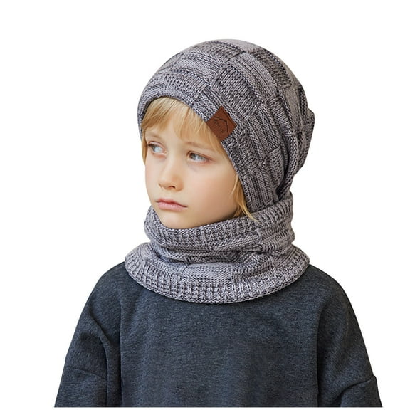 Zwiiyzr Kids Winter Beanie Hat Warm Knit Thick Ski Cap And Scarf Set For Girls Boys 1-11 Years Gray