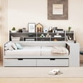 thumbnail image 2 of Full Size Daybed with Study Desk and 2 Drawers, Wooden Corner Bed Frame with 3-Tier Storage Headboard, Multi-functional L Shaped Bed for Office Living Room, White, 2 of 9