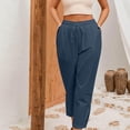 thumbnail image 5 of Women Casual Elastic Waist Linen Crop Pants Wide Leg Loose Side Lace Palazzo Pants with Pockets Summer Beach Gauze Trousers, 5 of 7