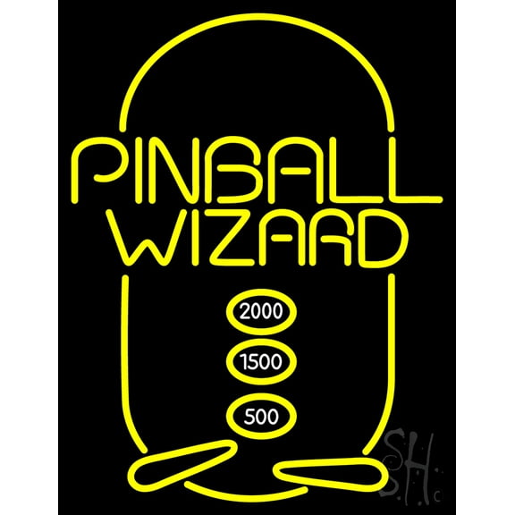 Pinball Wizard LED Neon Sign 24 x 31 - inches, Black Square Cut Acrylic Backing, with Dimmer - Bright and Premium built indoor LED Neon Sign for wall décor, arcarde, and storefront.