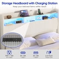 thumbnail image 3 of ANPOO Queen Bed Frame with LED Lights, Charging Station & Storage Headboard, 55in Tall Corduroy Upholstered Platform Bed, No Box Spring Needed, 3 of 9