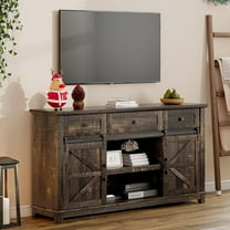 VanAcc Farmhouse TV Stand with Barn Door & Drawer, 59" Rustic Entertainment Center for TVs up to 65", Living Room, Bedroom, Dark Rustic Oak
