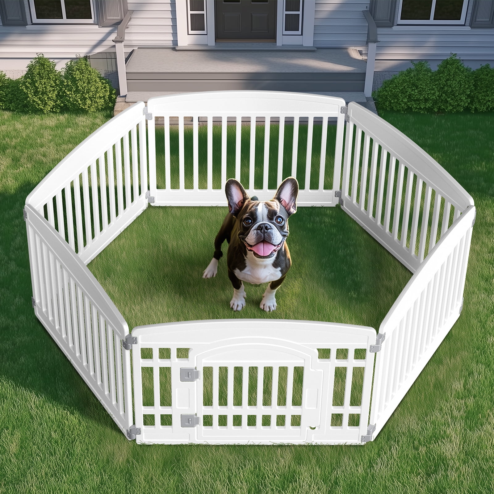 edx Dog Playpen, 6-Panel 24" Foldable Pet Pen with Door & Pet Safety Lock, Indoor/Outdoor Puppy Playpen, Customizable, White