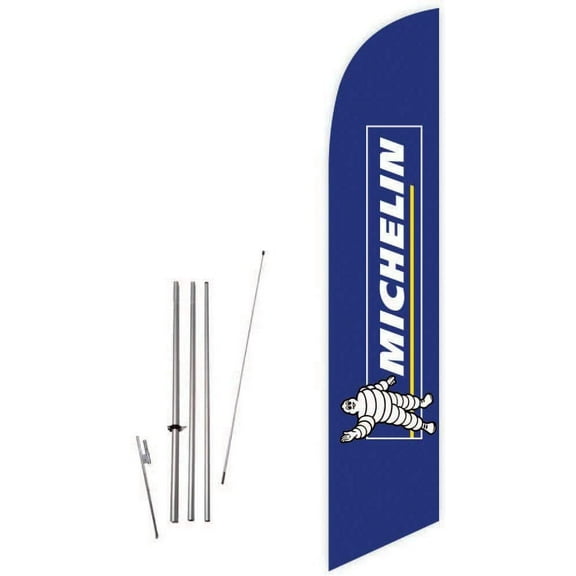 Cobb Promo Michelin Blue Feather Flag with Complete 15ft Pole kit and Ground Spike