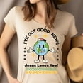 thumbnail image 4 of I’ve Got Good News – Jesus Loves You! T-Shirt – John 3:16 Earth Cartoon, Ash, Size S, 4 of 6