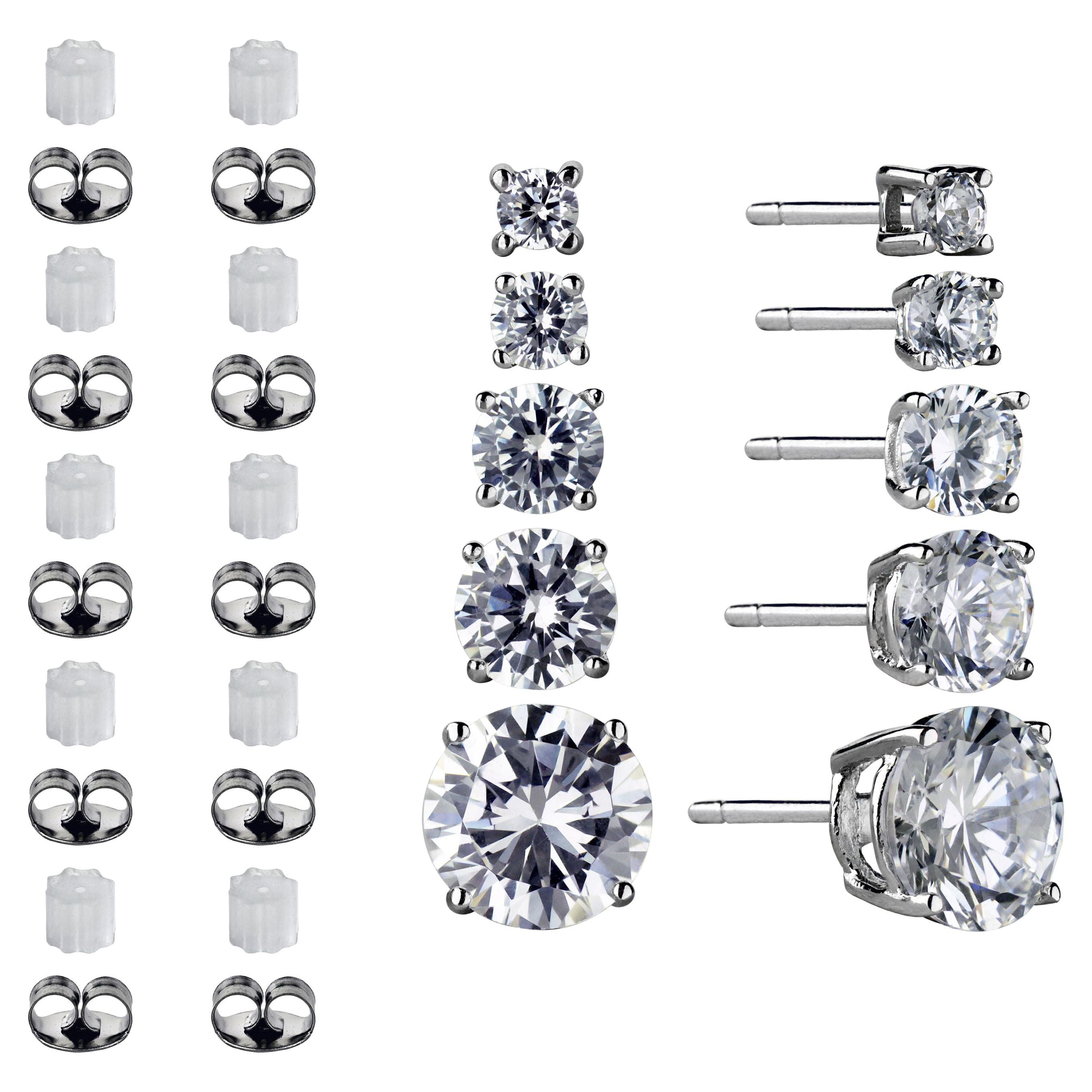 Brilliance Fine Jewelry Women's Simulated Diamond 5 Pair Round Earrings in Sterling Silver