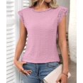 thumbnail image 5 of Women'S Tops Casual Crewneck Cap Sleeve Shirts Crochet Knit Texture Tank Top Blouses Pink L, 5 of 9