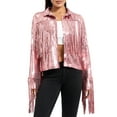 thumbnail image 2 of Arvbitana Women's Sequin Party Jackets Sparkly Cardigan Long Sleeve Open Front Lapel Coat Tassel Cropped Tops Blazers Clubwear for Bar Party, 2 of 9