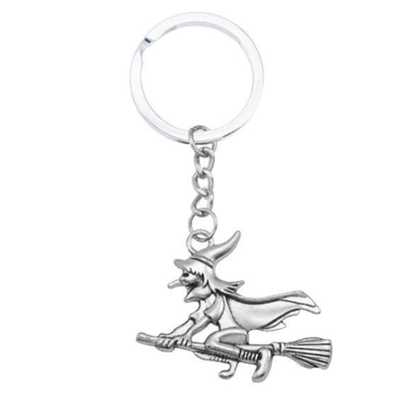 Wizard Keychain with Broom, Witch Riding Keyring Halloween Accessory