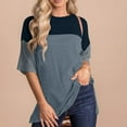 thumbnail image 3 of Patlollav Womens Tshirts Under $10, Women's Summer Round Neck Shirt Fashion Versatile Casual Color Block Short-Sleeve Blouse, 3 of 6