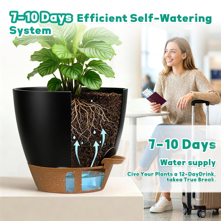 Fiason Large Self-Watering Plant Pots, 5-Pack, Black photo 3