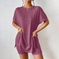 thumbnail image 6 of MXUIKV Workout Sets for Women Lightweight Summer Loose Fitted Side Slit Hem T-Shirts Tight Shorts(XX-Large,Wine), 6 of 7