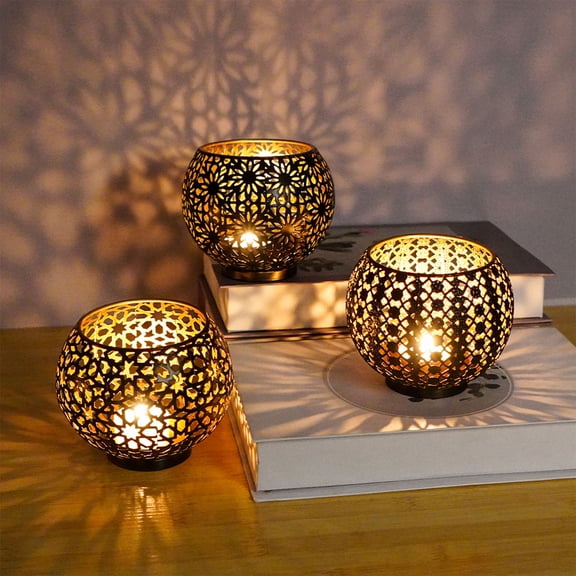 Viflosae Candle Holder Valentine Party Decorations Spherical Candlestick Hollowed Out Moroccan Lights Holiday Vintage Decoration Old Home Crafts Ornaments for Outdoor Patio & Dinner