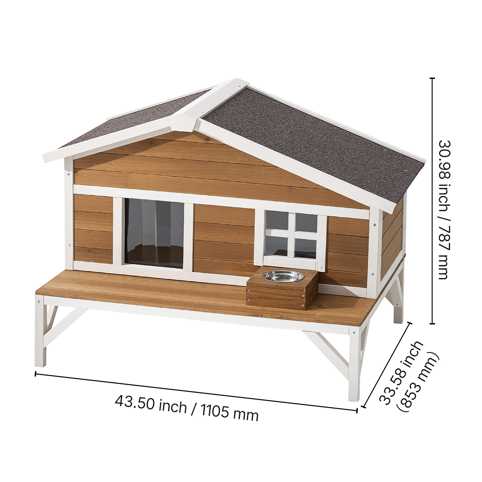 KFFKFF Insulated Wooden Cat House for Outdoor & Indoor Cats – 31‑Inch Weather‑Resistant Shelter,&nbsp; Spacious Platform,Brown