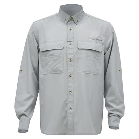 SSAAVKUY Men s Lightweight Long Sleeve Outdoor Shirt Quick Dry UPF 50+ Sun Protection Roll-Up Sleeve Breathable Fishing Hiking Shirt with Pockets Gray 6