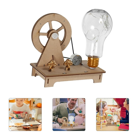 HOOWIFFY 1Set DIY Electric Hand Crank Generator Wooden Science Experiment Kit Portable
