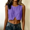 thumbnail image 7 of Qulqfy Solid Blouses for Women Cotton Linen Sleeveless Casual Scoop Neck Loose Crop Spring Summer Trendy Women's Tops S, 7 of 7