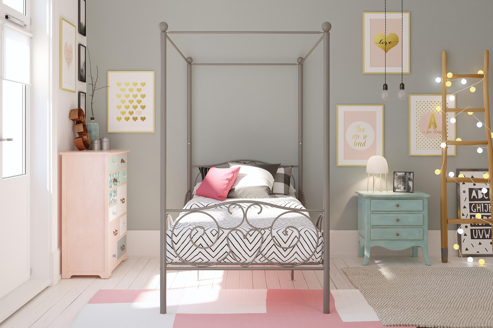 DHP Canopy Metal Bed, Twin, Pewter