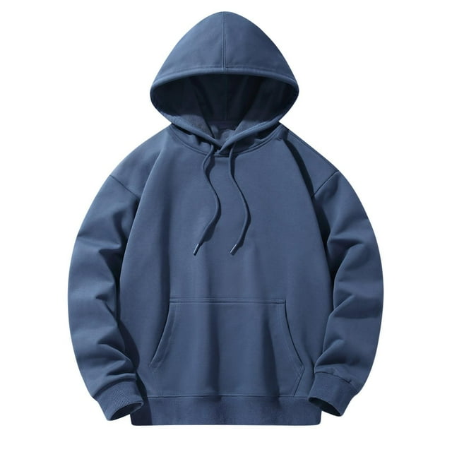 Yuyuzo Mens Hoodies Solid Color Long Sleeve Fashion Pullover Tops Drawstring Sweatshirt with Pocket