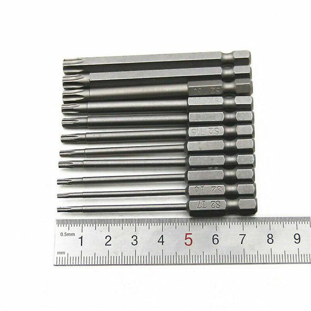 Juego De 11 Puntas Torx Largas Para Destornilladores Y Destornilladores Eléctricos - Puntas Magnéticas - Vástago Hexagonal De 1/4 Pulgada - Tamaños T6 A T40 - Longitud 75mm Banban ShuxiuWang 8390613432971