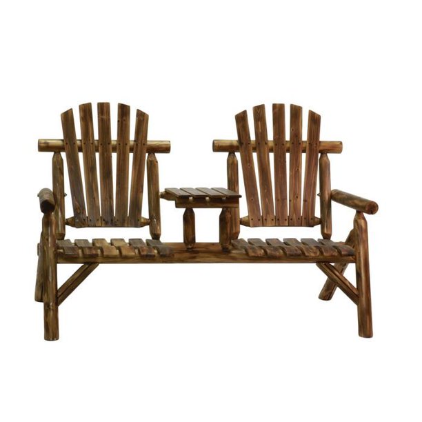 Rustic Fir Log Outdoor TwoSeat Bench with Center Table