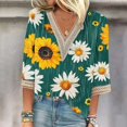 thumbnail image 2 of Womens Blouses Long Sleeve Fashion Women's Summer V-Neck 3/4 Sleeve Lace Splicing Print Casual T-Shirt Blouse, 2 of 5