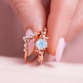 thumbnail image 3 of Moonstone Promise Ring Set in 14K Rose Gold Vermeil- Leaf Engagement Ring Set- Bridal Ring, 3 of 7