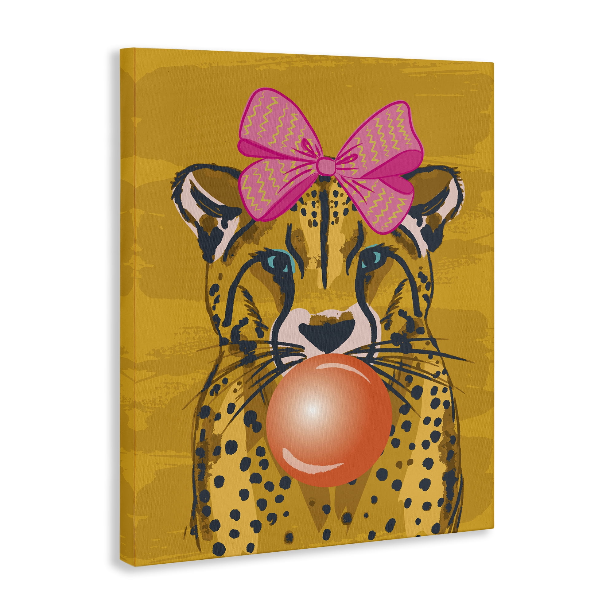 Stupell Industries Trendy Cheetah & Bow Animals Painting Wrapped Canvas Art Print Wall Art, 16 x 20