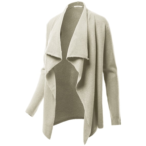 A2Y Women's Regular Fit Shawl Collar Open Front Acrylic Sweater Cardigan Mushroom M