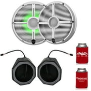 Wet Sounds RECON 6-XWW RGB 6.5" White Grill RGB Marine Speakers with SSV GN-F65U Front Speaker Pods Compatible With Polaris General 2016-2018