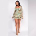 thumbnail image 3 of Nouvelle Arrivée Combinaison Florale Dos Nu Mode Col Carré Manches Longues shorts, 3 of 4