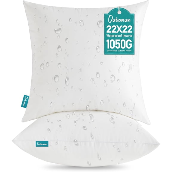 Waterproof Outdoor Pillow Inserts 22 x 22 Set of 2, Square Pillows | Outdoor Throw Pillow with TPU Water-Resistant Layer, Decorative Cushion for Patio Furniture Couch Porch