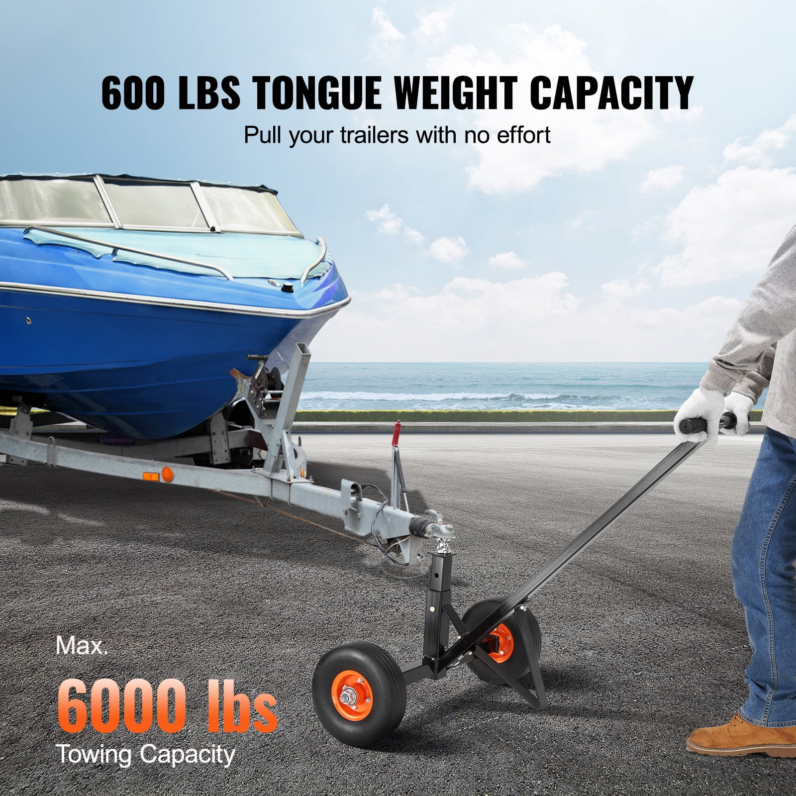 VEVOR Adjustable Trailer Dolly, 600lbs Tongue Weight Capacity, Carbon Steel Trailer Mover with 16''-24'' Adjustable Height, 1-7/8'' Hitch Ball & 10'' Solid Tires