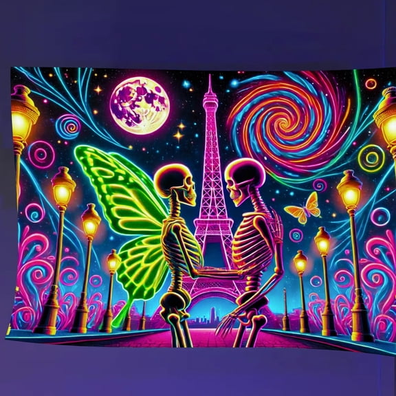 1pc 2D flat comfortable pleated blanket with glowing butterfly and skull design, soft and warm sofa, bed, car, office, camping - multi-functional seasonal gift Flag