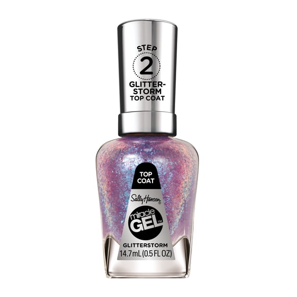 Sally Hansen Miracle Gel, Glitterstorm IV, Nail Polish Top Coat, Color-Shifting Effects, No UV Lamp Needed, 14.7 ml
