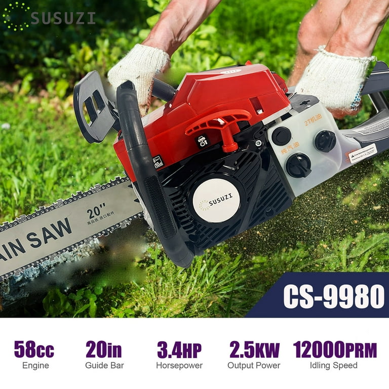 SUSUZI 20-inch Gas Chainsaw, 58CC 4-Stroke Engine, Auto Oiling