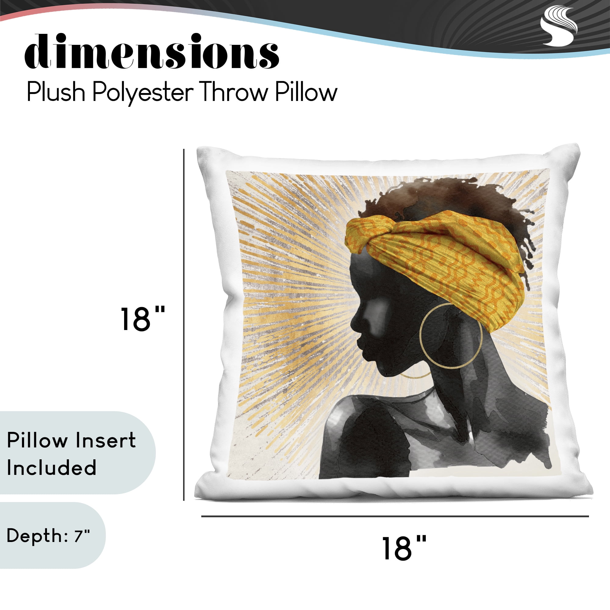Stupell Industries Golden Sunburst Profile with Headwrap Decorative Printed Throw Pillow, design by CAD Designs, 18 x 7 x 18