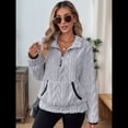 thumbnail image 4 of Suéter de Larga con Cremallera de un Cuarto para Mujer, Sudadera de Forro con Capucha, Sudaderas con Solapa, Suéteres Cálidos con Bolsillos. Gris XL, 4 of 9