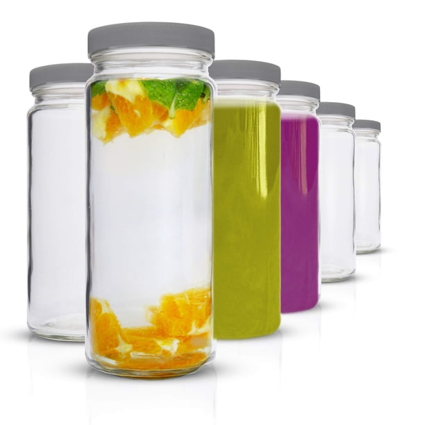 Juego de botellas de agua All About Juicing, vidrio transparente, 200 ml, 6 Pa