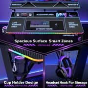 RSPGAME 43 Music Sync LED Gaming Desk,X-Shape Ergonomic Monitor Stand Gamer Table,PC Desk with Dynamic Lighting,Color Changing Office Desks,Black Racing