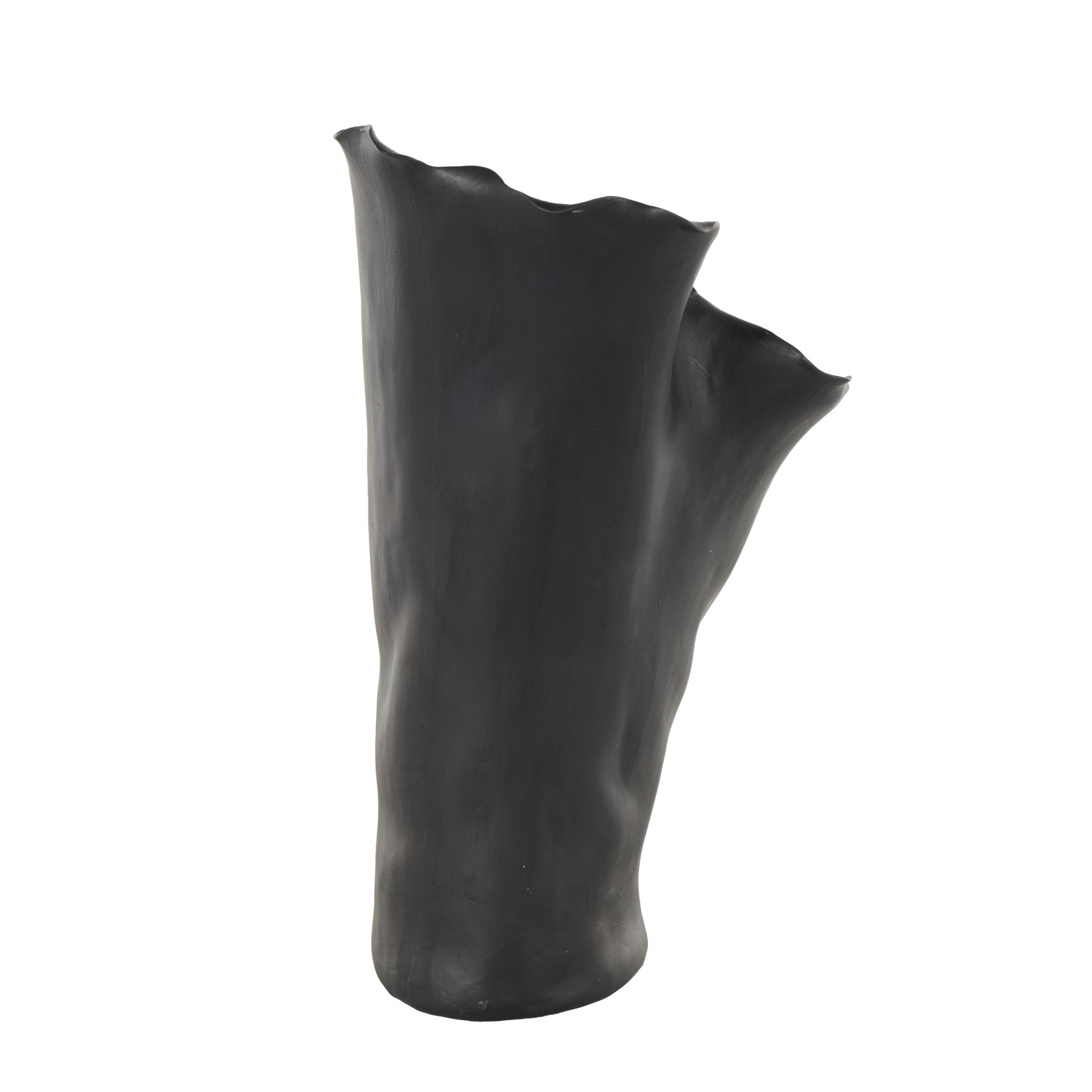 DecMode 16" Abstract Floral Inspired Black Ceramic Vase with Wavy Folded Rim