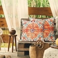 thumbnail image 4 of Orange Blue Ethnic Boho Pillow Covers 18X18 Inch Bohemian Carpet Vintage Couch Pillow Cases Rust Coral Floral Throw Pillows Set of 2 Rustic Home Decor for Living Room Bedroom Bed Cushion Outdoor, 4 of 6